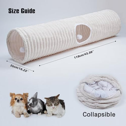 FORMYCATIE Luxurious Cat Tunnel,43" Straight Cat Tunnel Toys with Balls for Indoor,Collapsible Peekaboo Cave for Kitten （White Stripe） - Image 3