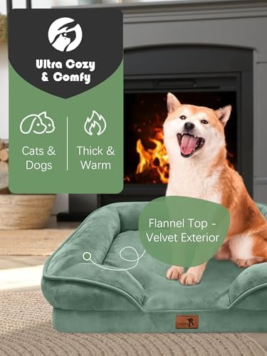 Spotted Play Orthopedic Dog Bed with Sides - Sofa Beds for Medium Dogs, Supportive Foam Pet Couch Bed with Washable Removable Cover, Waterproof Lining and Non-Slip Bottom, Green - M - Image 2
