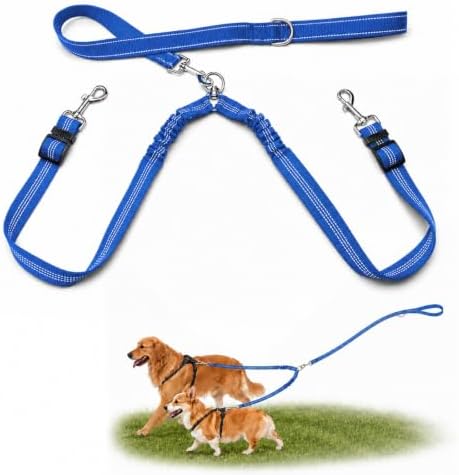 Double Dog Leash Padded Handle 360°Swivel No Tangle Dual Leash for Two Dogs by PUEENOD