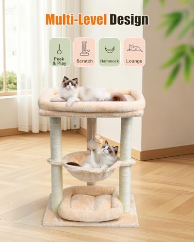 SYANDLVY Small Cat Tree for Indoor Cats with Top Perch Hammock & Bottom Bed - Image 5