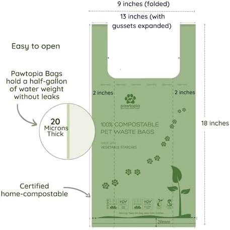 Pawtria Home Compostable XL Poop Bags with Handles, 100 Bags, Mega Roll - Image 2