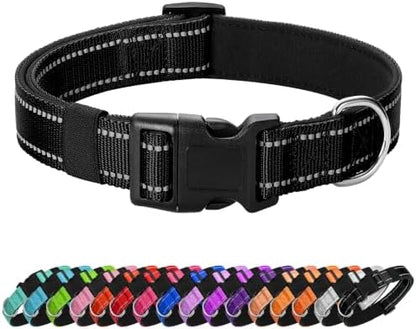 Reflective Dog Collar, Adjustable Nylon for Small Dogs, Black by Penseepet