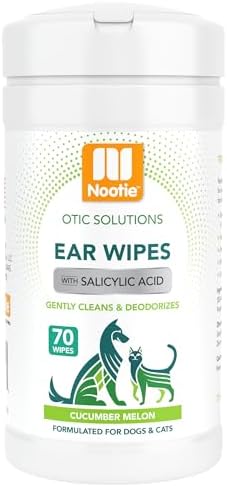 Nootie Dog & Cat Ear Wipes with Salicylic Acid - Cucumber Melon Scent - 70 Wipes - Vegan Friendly by Nootie