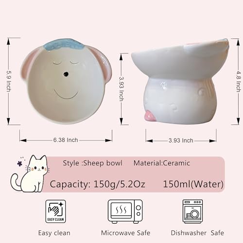 Cute Highland Cow Design Elevated Cat Bowl,Catoon Animal Dish - 15° Tilted Ceramic Pet Food Dish, Anti-Vomit for Cats/Dogs, Wide Mouth, Holds 150g Kibble - Image 5