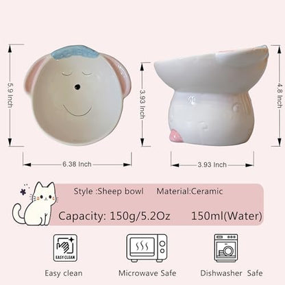 Cute Highland Cow Design Elevated Cat Bowl,Catoon Animal Dish - 15° Tilted Ceramic Pet Food Dish, Anti-Vomit for Cats/Dogs, Wide Mouth, Holds 150g Kibble - Image 5