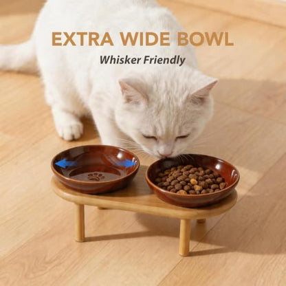 Havniva Elevated Cat Bowls, Ceramic Cat Bowl with Bamboo Stand Wide Opening - Image 6