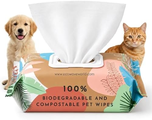 Eco Wave Dog & Cat Grooming Wipes, Unscented, Hypoallergenic, Compostable by ECOWAVE
