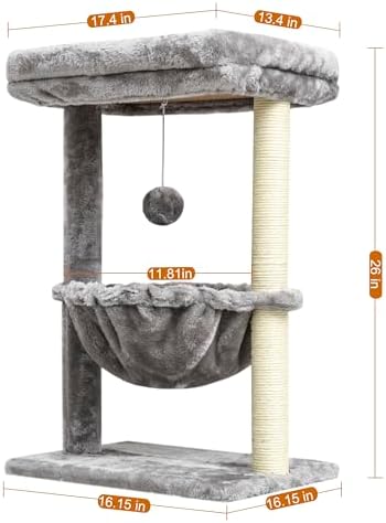 SYANDLVY Small Cat Tree for Indoor Cats, Activity Cat Tower with Scratching Post for Kittens, Cat Bed & Furniture with Basket & Hanging Ball for Play Rest - Image 3