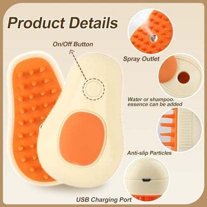 Cat Steam Brush, 3 in 1 Cat Steamy Brush, Silicone Massage Grooming Comb, Pet Hair Cleaning Misting Comb for Kittens(Avocado White) - Image 5