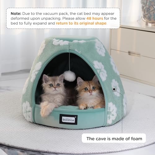 BALANCE Cat Beds for Indoor Cats, 2-in-1 Cat Bed Cave with Anti-Slip Bottom and Ultra-Soft Plush, Cozy Cats House Tent for Kittens and Small Dogs, 19 Inches, Green - Image 2