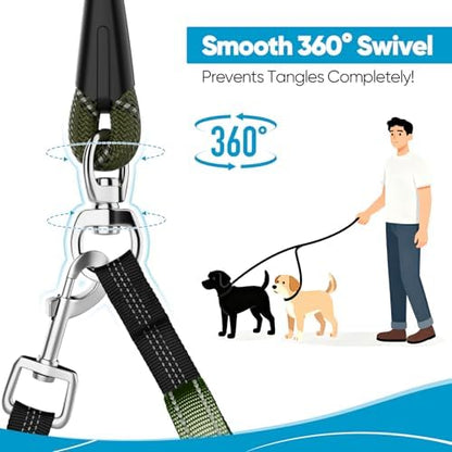 XiaZ Double Dog Leash for Two Dogs for Large Medium Dogs, 1/2”ArmyGreen - Image 3