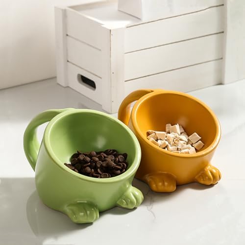Raised Cat Bowls with Handle Tilted Cat Dish Ceramic Pet Food Water Bowl for Indoor Outdoor Kitten Small Dogs Puppy Light Orange - Image 6