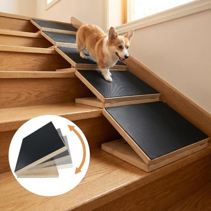 2-Pack Wood Dog Ramp for Stairs with Anti-Slip Rubber Mat, Adjustable Height Wooden Stair Wedges for Puppies Going Up and Down Stairs, Elderly Dog Stair Assist, Dog Door Ramp - Image 6