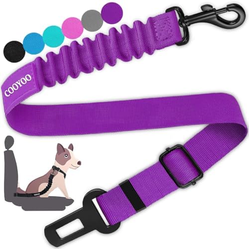 COOYOO Dog Seat Belt,Retractable Dog Car Harness Seat Belt for Car Adjustable Nylon Pet Safety Seat Belts Heavy Duty & Elastic Bungee Buffer by COOYOO