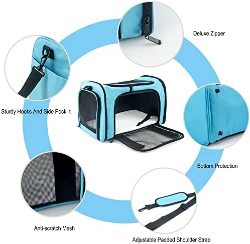 Soft Sided Carrier for Small Medium Cats Dogs,TSA Airline Approved Collapsible Travel Pet Carrier Medium Blue - Image 3