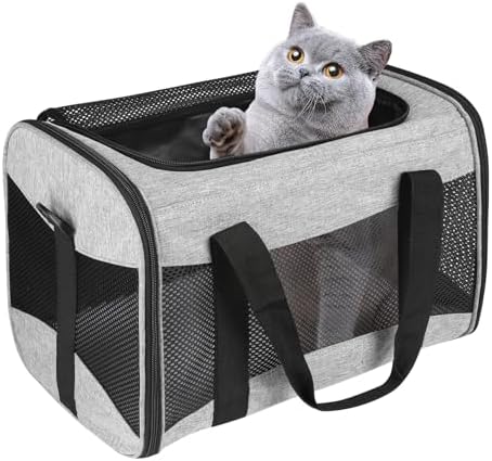 Cat Carrying Case - Pet Carrier Airline Approved, Protable and Breathable Pet Travel Carrier Removable Fleece Pad, Collapsible Cat Carrier Dog Carrier for Medium Cats Small Cats Dogs (X-L Grey&Black) by home