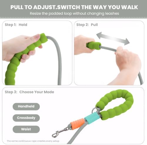 Double Dog Leash, Hands Free Dog Leash Set w/Sponge Handle, Adjustable 4.9-9.8ft for Walking Jogging Running Training, Multifunctional Handheld Crossbody Waist for Small Medium Dogs - Image 3