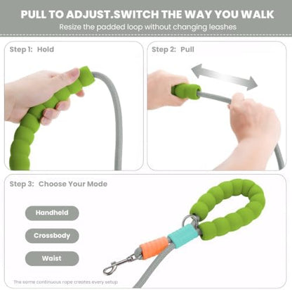 Double Dog Leash, Hands Free Dog Leash Set w/Sponge Handle, Adjustable 4.9-9.8ft for Walking Jogging Running Training, Multifunctional Handheld Crossbody Waist for Small Medium Dogs - Image 3