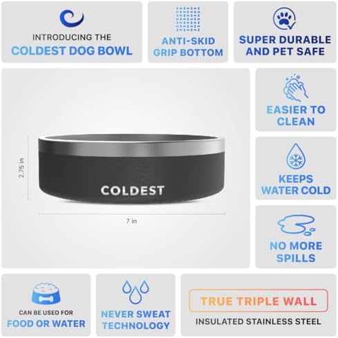 Coldest Dog Bowl - Anti Rust Metal, Non Slip, 3 Layers Insulated Stainless Steel Dog Bowls - Spill Proof & Heavy Duty - Water Bowl for Dogs, Cats & Pets, Dish Washer Safe (42 oz, Stealth Black) - Image 5