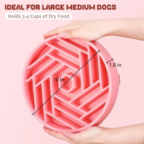 WHIPPY Slow Feeder Dog Bowl, Puzzle Maze Design to Slow Down Eating, 3-Cup Capacity, Anti-Gulping Food Bowl for Medium & Large Dogs,Pink - Image 5