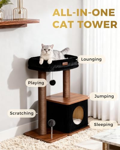 Small Cat Tree for Indoor Kittens, 30" Compact Modern Cat Tower - Image 5
