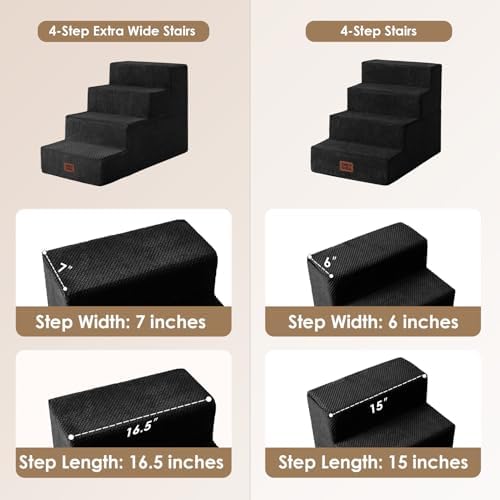 EHEYCIGA Dog Stairs for Bed 18" H, 4-Step Extra Wide Dog Steps, Black - Image 2