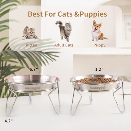 Elevated Cat Bowls,6.7" Extra Wide Raised Stainless Steel Cat Food Bowls with Anti-Slip Metal Stand Whisker Friendly Water Dishes for Indoor Cats and Small Dogs-2pack - Image 5