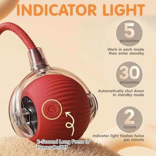 Durable Interactive Cat Toys for Indoor Cats, Smart Automatic Cat Chase Ball Toy, Upgraded Speedy Tail Kitten Toy for Bored Indoor Adult Pets (red, 01) - Image 2