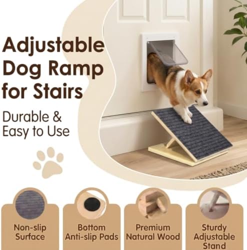 2 Pack Adjustable Dog Ramp for Stairs for Small Dogs, Senior Dogs, Short-Legged Breeds, Non-Slip Solid Wood Foldable Ramp for Indoor/Outdoor Steps, Joint-Friendly Stair Wedges for Corgis & Dachshunds - Image 4