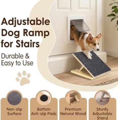 2 Pack Adjustable Dog Ramp for Stairs for Small Dogs, Senior Dogs, Short-Legged Breeds, Non-Slip Solid Wood Foldable Ramp for Indoor/Outdoor Steps, Joint-Friendly Stair Wedges for Corgis & Dachshunds - Image 4