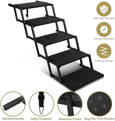 Dog Stairs for Car - Foldable Dog Ramps for Large Dogs with Non Slip Surface, Portable Dog Steps for Cars and SUV, Truck, Support Up to 200 Lbs - Image 2