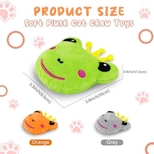 Andiker Cat Catnip Toys, 3Pcs Cat Interactive Toys for Indoor Cats, Soft Plush Kitten Chew Toys with Crinkle Paper for Relieve Stress, Reduce Boredom, Teething (Frog) - Image 2