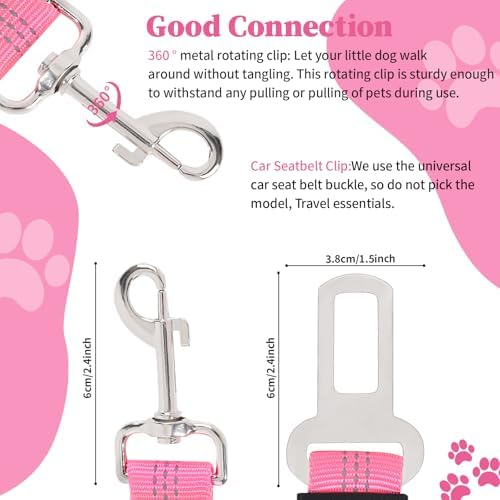 Dog Set Belt for Car Adjustable Dog Seatbelts for Vehicle Pink - Image 5