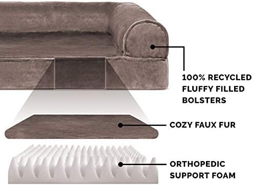 Furhaven Orthopedic Dog Bed for Medium/Small Dogs w/ Removable Bolsters & Washable Cover, For Dogs Up to 35 lbs - Faux Fur & Velvet Sofa - Driftwood Brown, Medium - Image 4