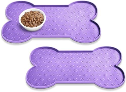 PWTAA Dog Food Mat Anti-Slip Silicone Dog Bowl Mat Thicker Pet Placemat Waterproof Cat Feeder Pad with Raised Edge Puppy Kitten Feeding Mats Suitable Small Medium-Sized Dogs Cats Eating Tray - 2PCS by PWTAA