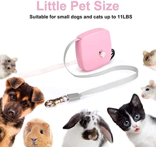 Retractable Dog Leash for Small Dogs Cats up to 11lbs with 6.5ft Anti-Pull Strong Nylon Tape, Hands Free, Mini and Portable Walking Leash with Wrist Strap, One-Hand Brake, Pink Square - Image 4