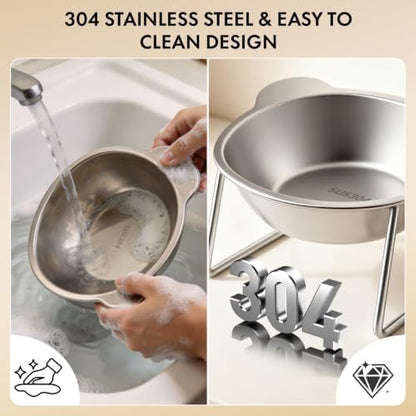 2 Pcs Elevated Cat Bowls with 15° Tilt, Whisker Friendly Raised Cat Food & Water Dishes with Silent Silicone Strip - Anti-Vomiting Small Dog Bowls, 304 Stainless Steel, Spine Friendly, Dishwasher Safe - Image 5