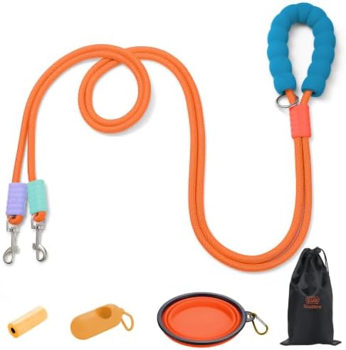 Double Dog Leash, Hands Free Dog Leash Set w/Sponge Handle, Adjustable 4.9-9.8ft for Walking Jogging Running Training, Multifunctional Handheld Crossbody Waist for Small Medium Dogs by Unknown