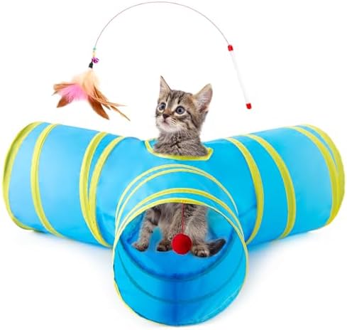 Love's cabin Cat Tunnel for Indoor Cats, 3-Way Collapsible Play Tunnel by Lovescabin