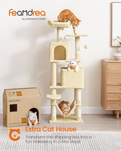Feandrea Cat Tree, 59.5-Inch Tall Cat Tower, Multi-Level Condo, Beige - Image 2