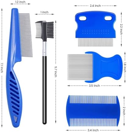 MEDUWEDU 5 Pack Flea & Lice Comb Set for Cats, Dogs & Kids – Stainless Steel Fine Tooth Nit Comb Kit with Double-Sided Tear Stain Remover, Grooming Brush & Peine para Piojos for Thick Hair (Blue) - Image 7