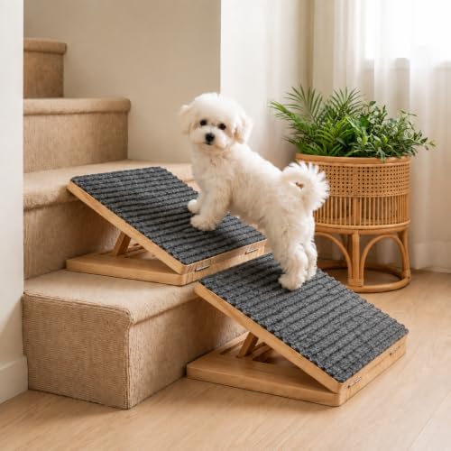 Dog Ramp for Stairs, Adjustable Non-Slip Wooden Ramp for Small Dogs, 2-Pack by Unknown
