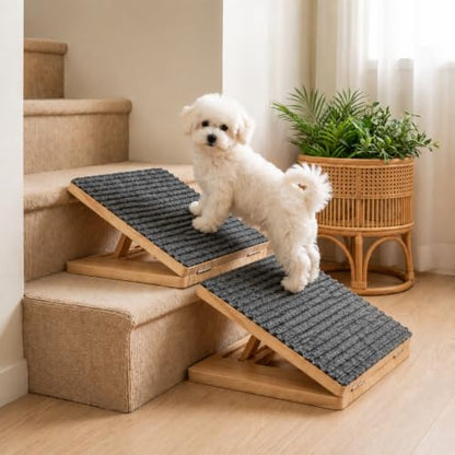 Dog Ramp for Stairs, Adjustable Non-Slip Wooden Ramp for Small Dogs, 2-Pack by Unknown