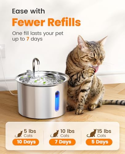 oneisall Stainless Steel Cat Water Fountain, 2L Water Fountains for Cats Indoor with Quiet Pump and 3 Replacement Filters, Pet Water Fountain Faucet Spout Design Cat Fountain Drinking Inside, PWF 001 - Image 3