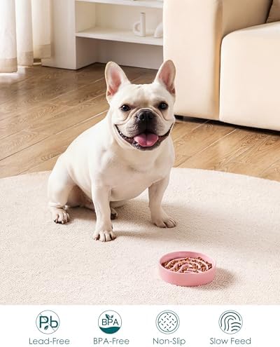 vancasso Slow Feeder Dog Bowl, 0.6 Cup Ceramic Slow Feeding Food Dish for Small Breed, Puzzle Dog Food Bowl for Fast Eater, Pink - Image 5