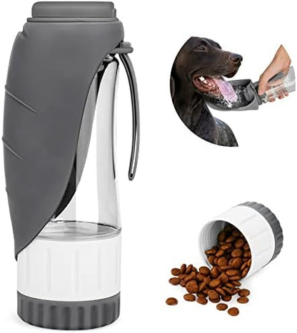 TIOVERY Upgraded Dog Water Bottle, Portable Dog Cat Puppy Pet Water Dispenser Feeder with Drinking Cup and Food Container Leak Proof for Outdoor Walking, Travel, Hiking 12OZ Grey by TIOVERY