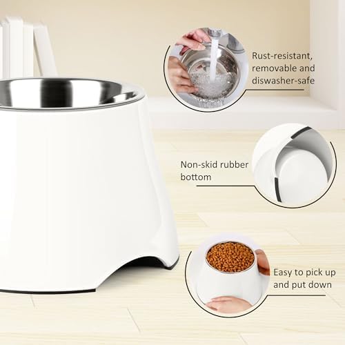 Dog Bowls,Cone Friendly Non Slip Single Dog Bowl with Stainless Steel Inner, Raised Bowls for Small Dogs Spaniel Dogs Long Ear, High Capacity, M/2 Cup White - Image 4