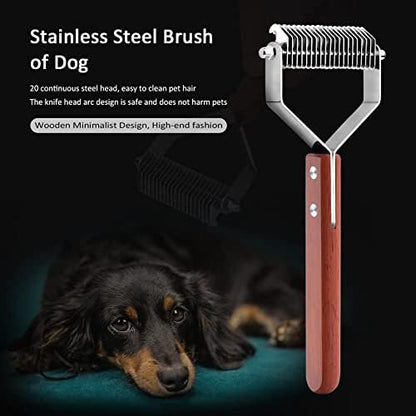 Awtang Undercoat Rake for Dogs, Cats Grooming Dematting Comb, 20 Stainless Steel Blades Wooden Handle Dog Brush - Image 4