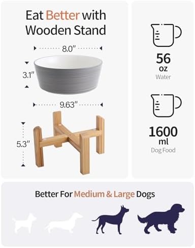 Elevated/Raised Ceramic Dog Bowl Stand for Medium Large Breed,Dog Food Water Dish Holder Weighted,7.67 in Wide Non Slip Modern Cute Porcelain Wide Pet Bowl Stand - Image 3