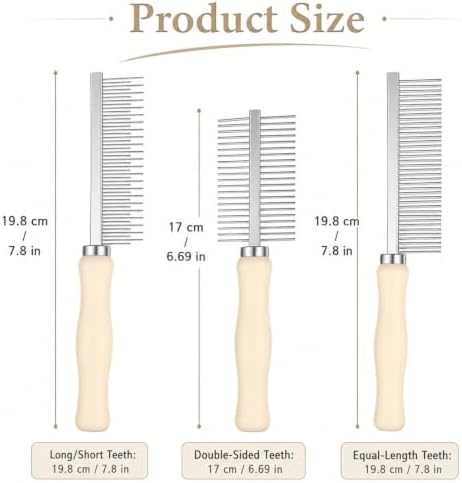3 Pcs Metal Dog Grooming Comb with Wooden Handle for Grooming Matting - Image 2